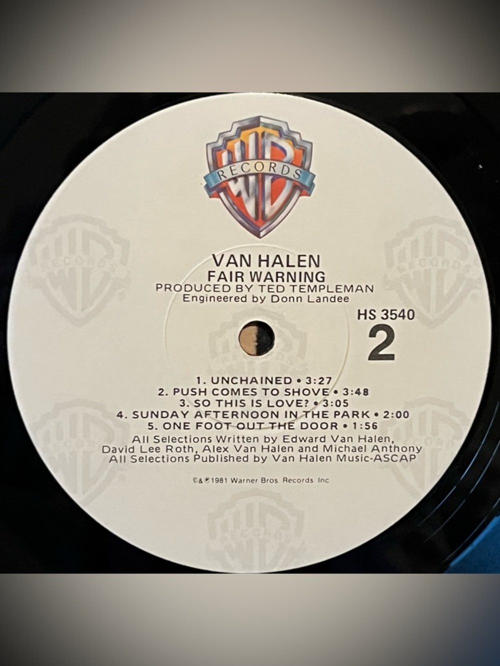 Van Halen Fair Warning LP 1981 US Warner Bros HS 3540 EX/EX Clean Copy - Picture 8 of 11